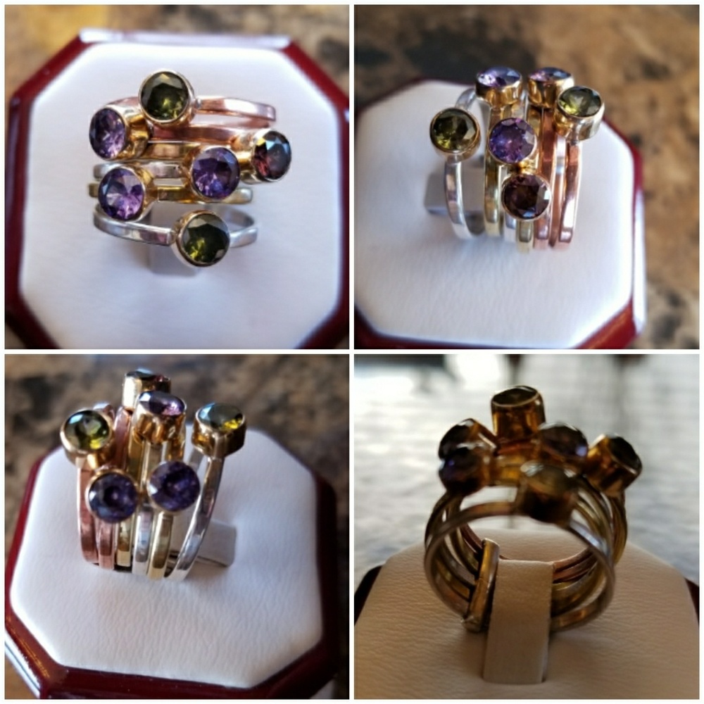 Genuine 6 band, Amethyst, Peridot, Garnet ring 6 - Picture 3 of 4